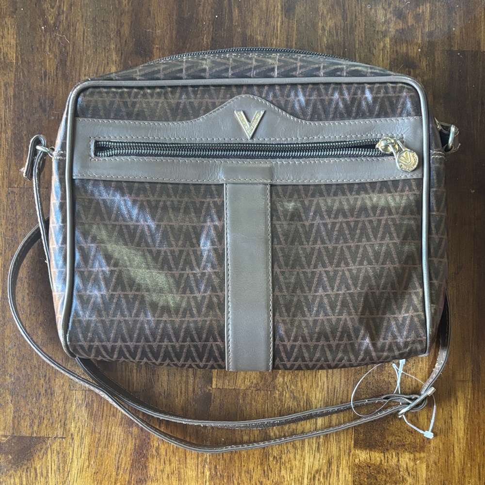 Mario Valentino Brown with V-Pattern Crossbody Bag